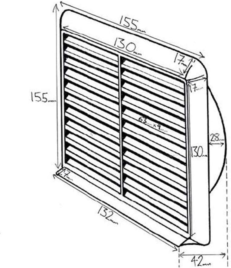 Kair Black Louvred Grille 155mm External Dimension with Round 100mm - 4 inch Rear Spigot Wall Ducting Air Vent - Image 4