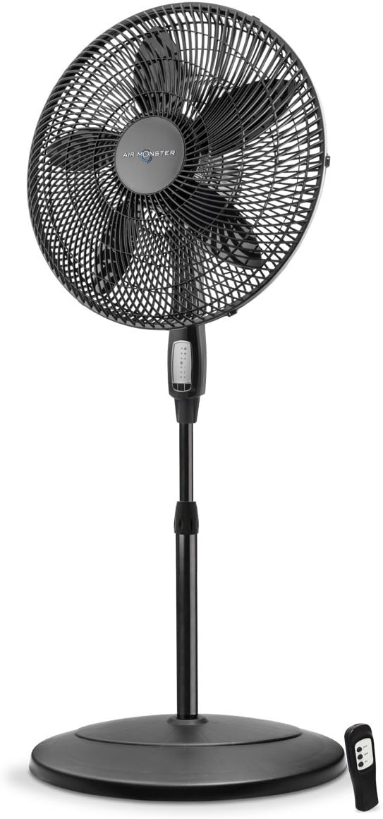 Air Monster Stand Fan - 18 Inch Remote Control Oscillating Pedestal Stand Fan with 3 Speed Settings, Adjustable Height, Adjustable Tilt - ETL Listed, Black