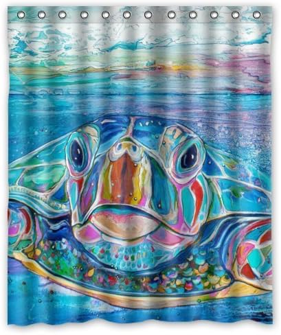 Multi-Coloer Art Turtles Shower Cutains-Water, Soap, and Mildew resistant - Machine Washable - 12 Shower Hooks are Included-66" x 72"