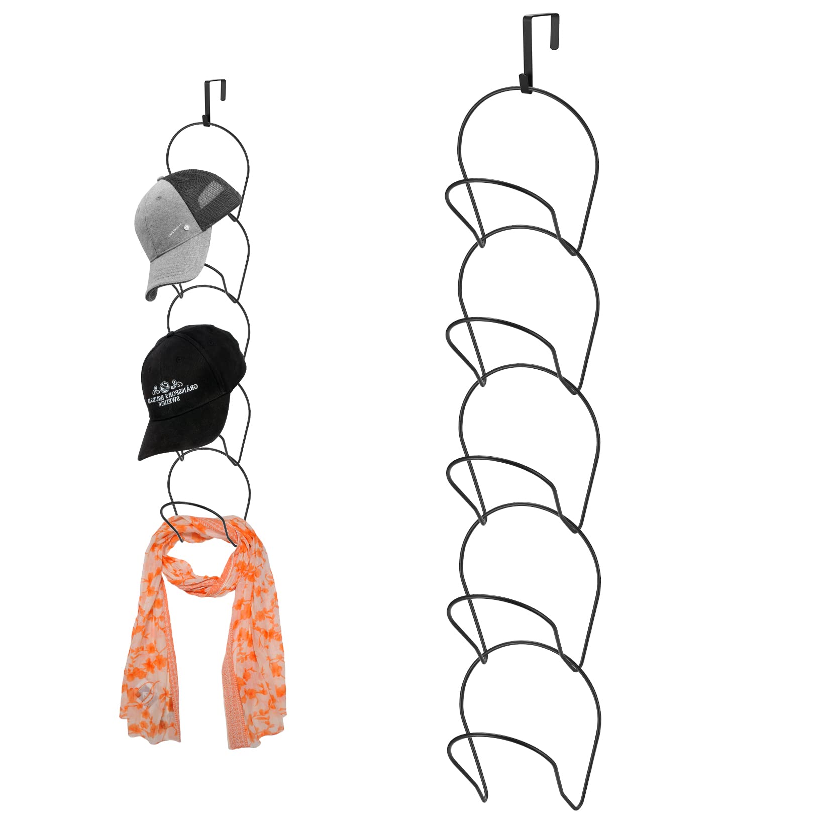 5 Pcs hat Hanger,tie Rack, Black Hats Caps Hanging Organizer Display Storage Rack for Scarves Handbags Towels Clothes Ties with Hanging Hooks Adjustable, Cabinet Closet Organiser for Caps