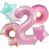 Two Sweet Birthday Decorations, Number 2 Balloons, Dokuna 6 Pcs 40” Pink Donut Balloons for 2nd Girls Birthday Decorations, Two Sweet Party Balloons.