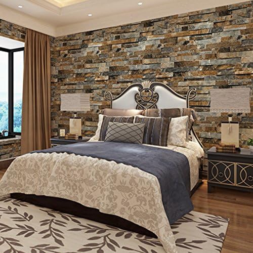 WitHome Removable Faux Brick Stone Textured Wallpaper Roll Yellow Multi Brick Blocks Home Room Vintage Stone Brick Stick 3D Vinyl Home Kitchen Bathroom Decoration 20.8 inchesx32.8 feet(Vintage Yellow)