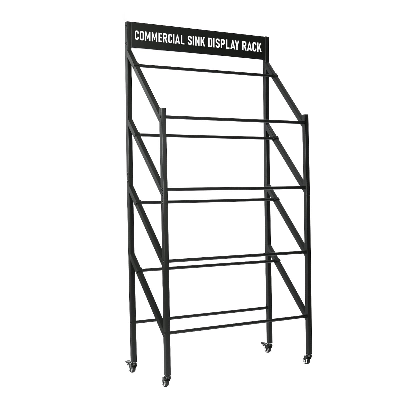 Photo 1 of WYJREES Commercial Sink Display Rack, Movable Washing Hand Basin Sample Racks, Double Slot Kitchen Sink Sample Stand with Wheels, Sink Storage Rack for Retail Stores, Kitchen, Bathroom, Showrooms