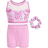 JiAmy Two Piece Gymnastics Leotards for Girls, Sparkly Dance Biketards with Shorts Ballet Tumbling Outfit for Girl 3-12 Years