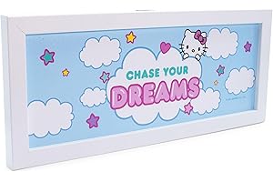 Silver Buffalo Hello Kitty Chase Your Dreams Hanging Sign Framed Wall Art | Ready to Hang Door Plaque, Wall Decor for Kitchen, Living Room, Home Accent | Kawaii Gifts | 12 x 5 Inches
