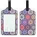 Lizimandu PU Leather Luggage Tags Suitcase Labels Bag Travel Accessories - Set of 2(Hexagon_Bohemia)