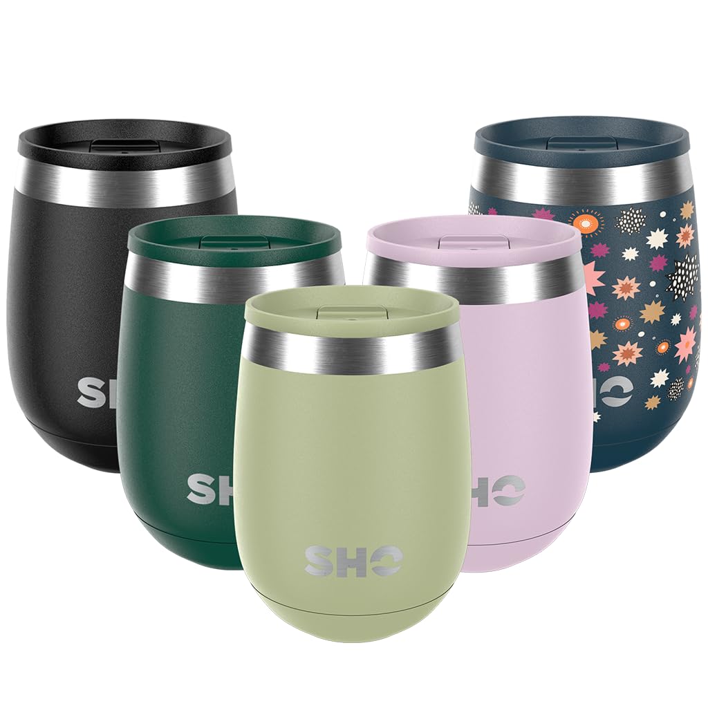 SHO Pacto - Ultimate Insulated Stainless Steel Reusable Coffee Cup & Stemless Wine Tumbler - 4 Hours Hot, 8 Hours Cold - 360ml - BPA Free (Sage, 360ml)