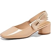 Coutgo Women's Low Block Heels Slingback Bow Closed Square Toe Slip On Work Pumps Dress Shoes