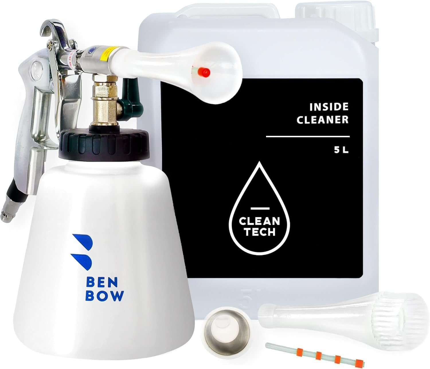 BenBow Druckluft Reinigungspistole Classic mit 5L CLEANTECH CO Innenreiniger – ideal für professionelles Detailing von Autos, LKWs, Bussen - berührungslose Reinigung - Wirbelwind-Effekt