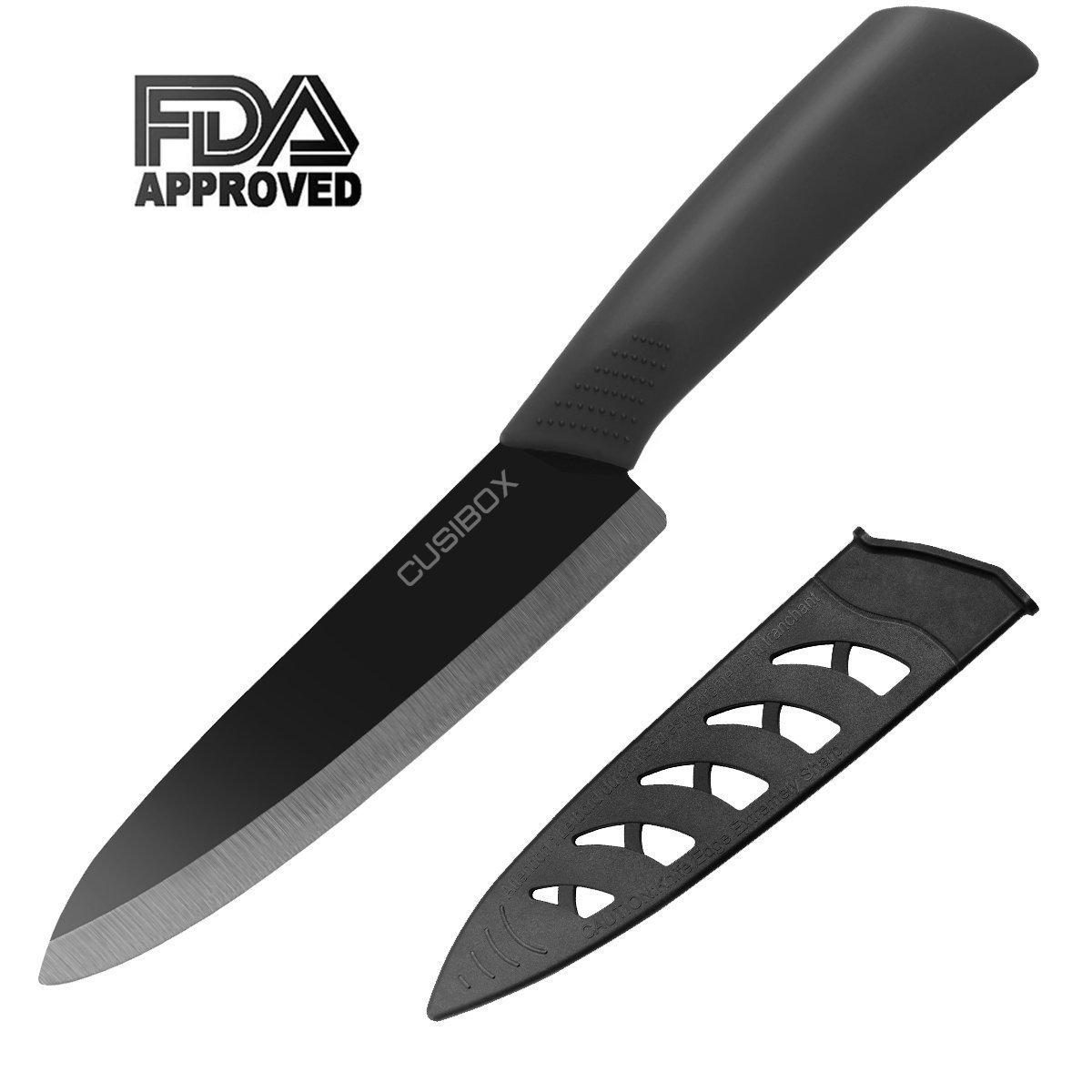 Ceramic Kitchen Knife, CUSIBOX 6 Inch Ceramic Kitchen Chef Knife with Non-Slip Handle and Protective Sheath, Black