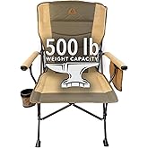 Black Sierra Oversize Camping Chair for Adults Supports 500 lbs, XL Heavy Duty Hard Arm Folding Chair, Steel Frame Durable Padded Outdoor Seat, Portable Fold Up Chair w/Cup Holder and Storage Bag