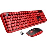 FOPETT Wireless Keyboard and Mouse Combo, 104 Keys Full-Sized 2.4 GHz Round Keycap Colorful Keyboards, USB Receiver Plug and Play, for Windows, Mac, PC, Laptop, Desktop (Black Red)