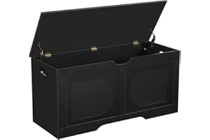 MAHANCRIS Storage Chest, 39.4” Toy Box, Entryway Storage Trunk, Shoe Bench with Storage, Engineered Wood Storage Cabinet with 2 Safety Hinges, Entrance Bench for Living Room, Black SCBK2001