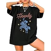 Oversized Western Shirts for Women Cowgirl Rodeo Graphic Tee Top Cowboy Vintage Country Concert Outfit