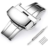 TEXNEWS Stainless Steel Deployment Clasp Silver/Gold/Black/Rose Gold Watch Band Buckle Color&Width (14mm,16mm,18mm,20mm,22mm)