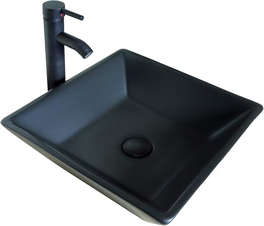 Walcut Black Square Ceramic Vanity Vessel Sink And Faucet Combo