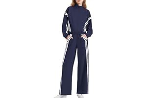 Casly Lamiit Women's 2 Piece Lounge Outfits Zip Up Sweat Set Contrast Striped Wide Leg Jogging Pants Travel Track Suit