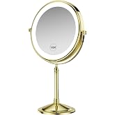 DOWRY 4000 mAh Rechargeable Lighted Makeup Mirror Gold Finish | Adjustable Brightness Double-Sided Gift for Mom Women Wife Girls Dorm Room 10X