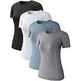 4 Pack Women's Long Sleeve Compression Shirts, Dry Fit Workout Athletic Sun Protection Cooling Tops for Yoga Running Gym
