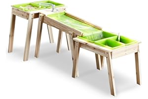 K LUCKIDS Kids 3 Sets Rushing River Falls Sensory Table, Wood Sand Table Playset for Kids, Outdoor Wooden Toy Play Water Table Set for Boys and Girls, Picnic Table for Outdoor Backyard Splash Table (Natural3)