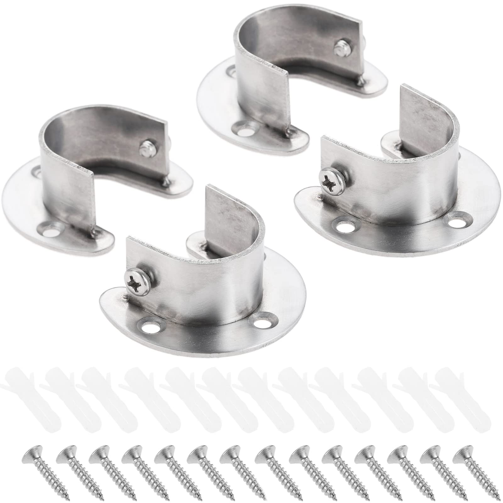 Hicello 4 PACK 25mm Stainless Steel Wardrobe Hanging Rail Fittings | Curtain Rail Brackets|Clothes Pole Bracket | Hanging Pole Holders | Wardrobe Rail Fittings for Bathroom Kitchen Cupboard
