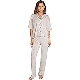 PJ Salvage womens Plus Size Textured Essentials Relaxed Fit Long Sleeve V-neck Top and Pant Bottom Pajamas 2-piece Set