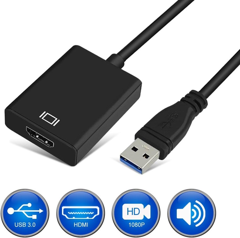 USB 3.0 to HDMI HD 1080P Video Convertor with Audio Output Multiple Monitors for Laptop HDTV TV PC with Windows XP / 7/8 / 8.1/10 [ NO MAC & Vista ]