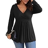 POSESHE Womens Plus Size Long Sleeves Tops 2025 Fall Winter Tunic Tops Casual V-Neck Wrap Shirts Dressy Work Blouses L-4XL