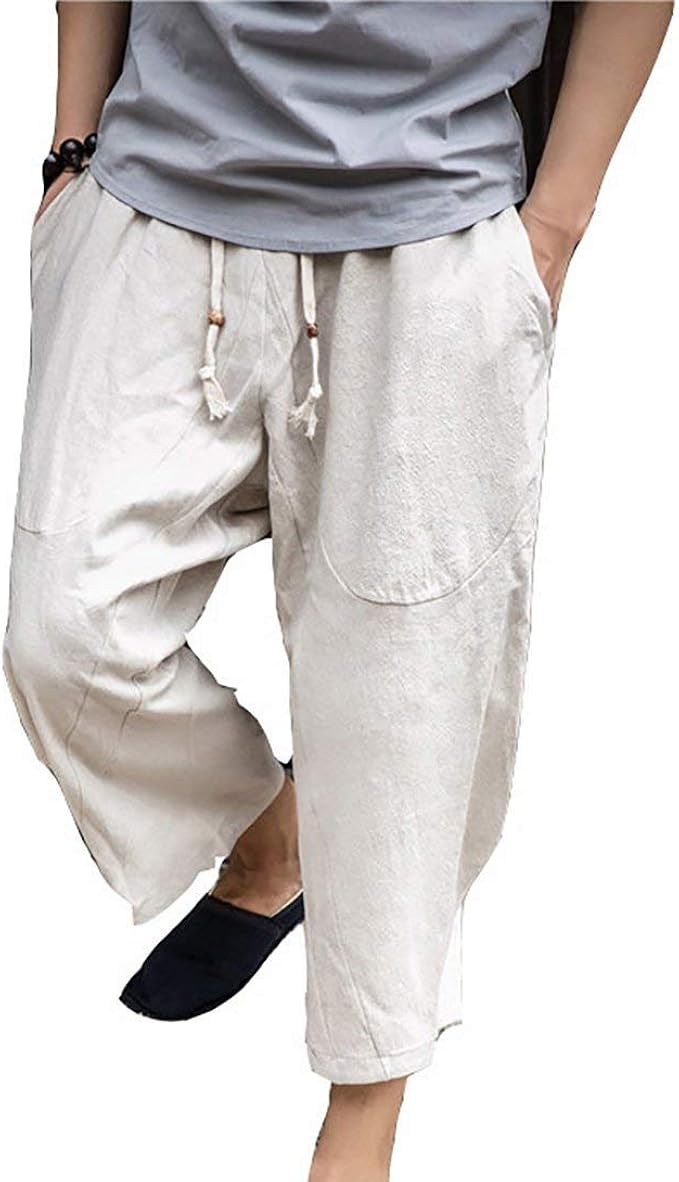 Saoye Fashion Men's Baggy Casual Beach Pants Linen Pants Harem Casual