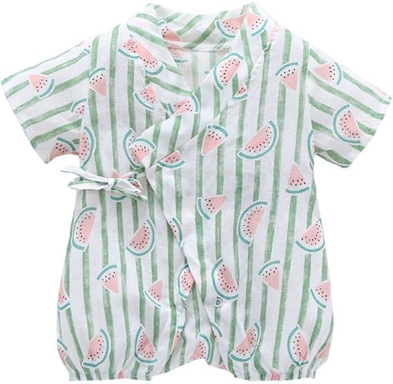 Amazon Co Jp Allaibb 浴衣 甚平 新生児 ロンパース 夏 半袖 女の子 かわいい 花火大会 ギフト 0 18m サイズ 73 グリーン スイカ 服 ファッション小物
