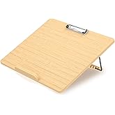 Slant Board for Writing Adjustable Slanted Writing Board Easel for Desk | Bamboo Writing Board Stand with Metal Clip, 4 Adjustable Angles, Foldable Slanted Clipboard for Handwriting, Reading, Drawing