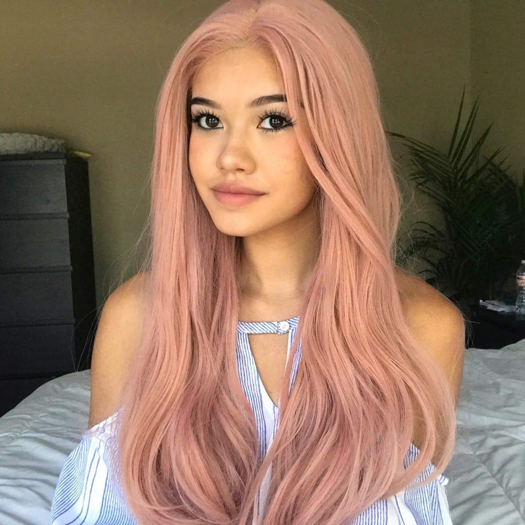 Chantiche Girl Light Pink Front Lace Wig,Long Natural Wavy Synthetic