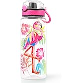 Home Tune Cute Water Bottle for School Kids Girls, BPA FREE Tritan & Leak Proof & Easy Clean & Carry Handle, 23oz/ 680ml - Flamingo