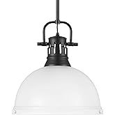 Golden Lighting Duncan 1-Light Pendant with Rod in Matte Black with Matte White