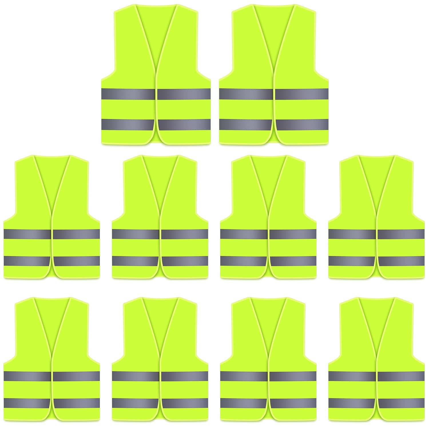 10 Packs Hi Vis Vests High Visibility Jackets, Hi-vis Reflective Safety Vest for Men, Women, Neon Yellow/Green Colour
