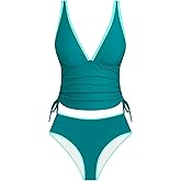 Jillumi Two Piece Tankini Swimsuits for Women Tummy Control Bathing Suit V Neck Swim Suits with High Waisted Bottom