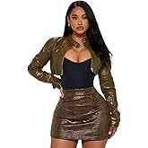 Charyeah Women's Faux Leather Jacket Cropped Leather Jacket Women Bomber Motorcycle Jacket y2k Jacket