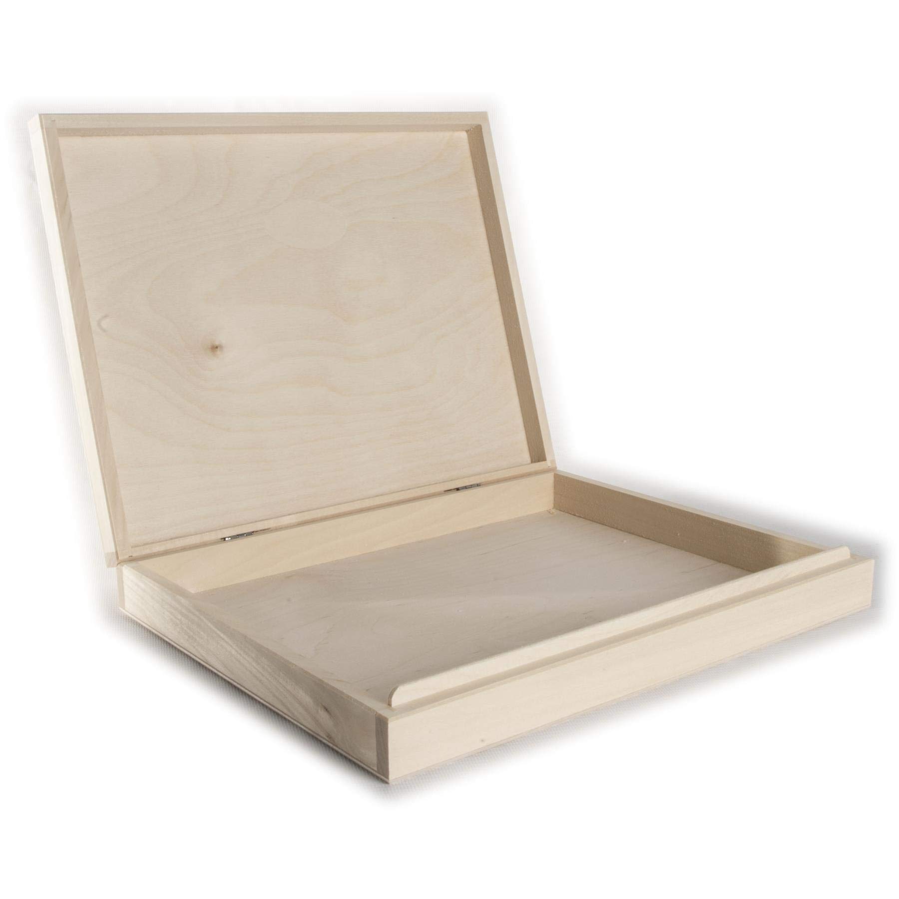 Rectangular Wooden Box to Decorate | 32.5 x 25.5 x 4.5 cm | A4 Documents Memory Keepsake Gift Case Storage | Unpainted & Untreated Plain Lindenwood