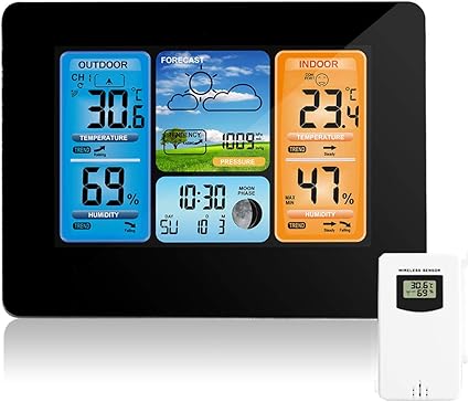 Station Meteo Sans Fil Station De Prevision Numerique Des Couleurs Thermometre Interieur Exterieur Thermometre Humidite Barometre Alarme Phase De Lune Horloge Meteo Avec Capteur Exterieur Amazon Fr Jardin