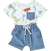 Hoanselay Summer Baby Boy Clothes 3 6 9 12 18 24 Months 2t 3t Outfit Dinosaur Short Sleeve T Shirt Top and Shorts Set