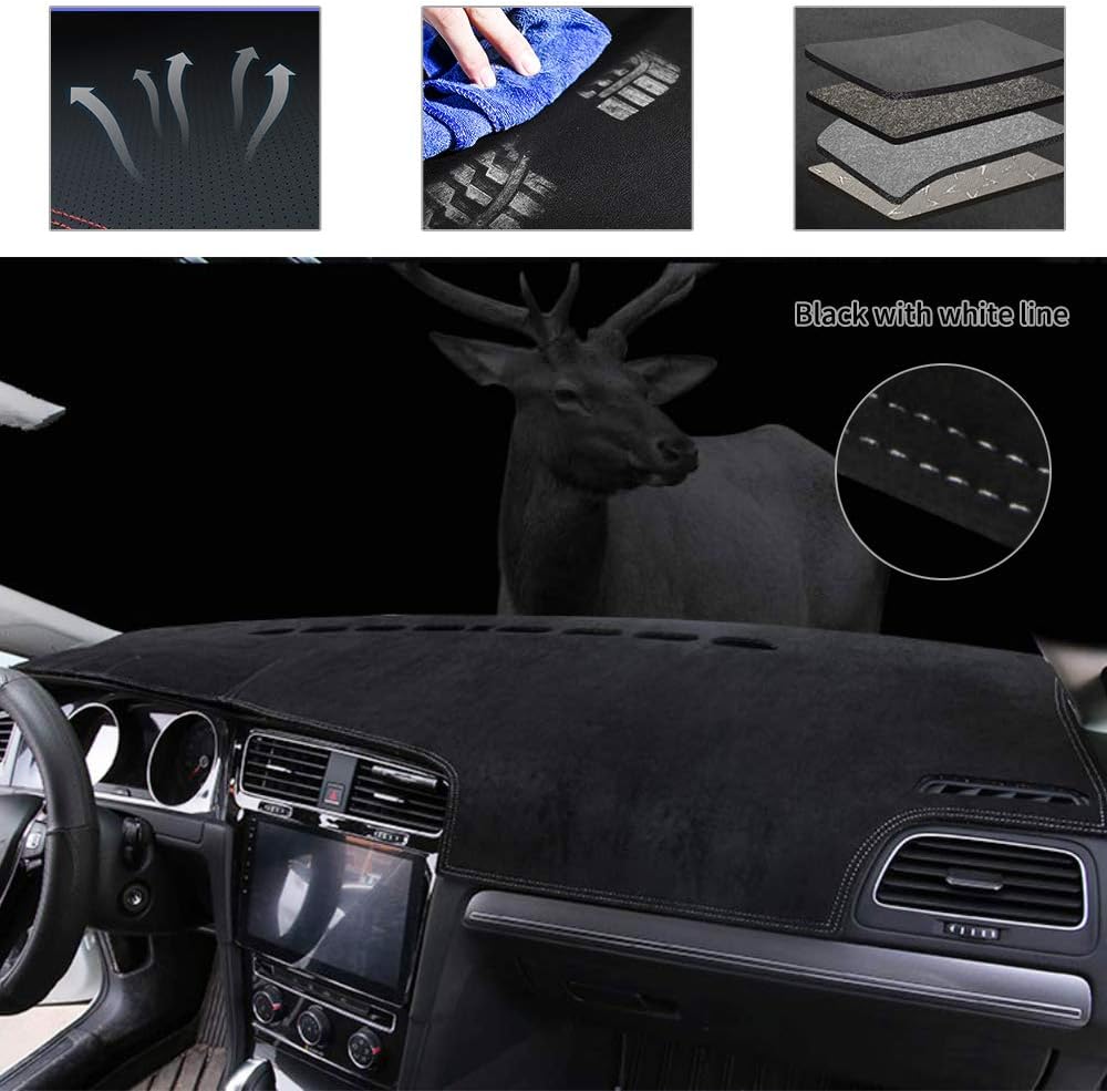Carado Upgraded Suede Carpet Dashboard Cover Fit for 2010-2013 Peugeot 408 Black with White line Sunshield Mat Carpet 1 PCS