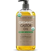 Majestic Pure USDA Organic Castor Oil, 100% Pure & Natural Body Oil -8 FlOz | Cold Pressed & Hexane Free Hair Growth Oil for