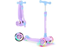 BELEEV Scooters for Kids 3 Wheel Kick Scooter for Toddlers Girls Boys, 4 Adjustable Height, Lean to Steer, Light up Wheels, Extra-Wide Deck, Easy to Assemble for Children Ages 3-12 (Rose Pink)
