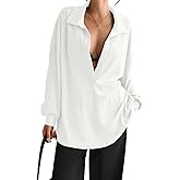 Fisoew Womens Oversized Deep V Neck Sweatshirts Casual Collared Long Sleeve Ribbed Knit Pullover Tops