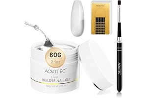 Aokitec Builder Nail Gel Kit - 60g Clear Extension Gel Nail Kit Hard Gel for Nails with 100pcs Nail Forms Gel Nail Brush for Nail Extension Repair Broken Nails Manicure Starter Kit for Home Salon Use