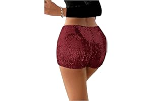 Milumia Women's Sparkly Sequin Shorts Low Waist Straight Leg Shorts Party Rave Concert