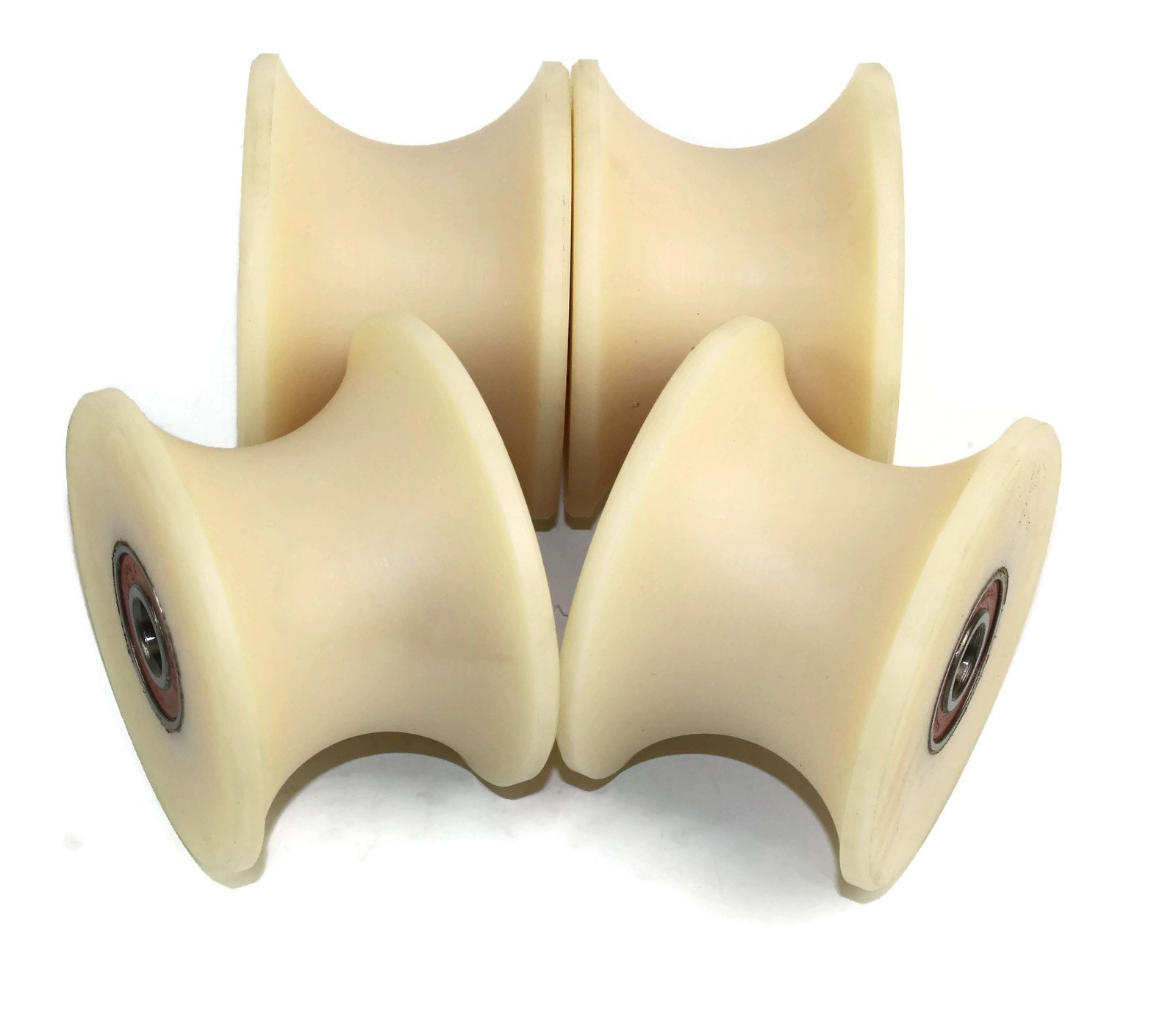 Pack of 4 x 80 mm Diameter Machined Nylon Pulley Wheels Various Groove Sizes - UK Based Inventory - (50 mm Groove-12 mm Bearing)