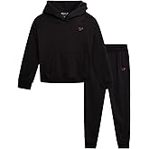 Reebok Girls Sweatsuit Set - 2 Piece Soft Long Sleeve Hoodie Sweatshirt and Sweatpants for Girls - Athletic Sweatsuit, Size 8, Black