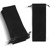 Ezymivs Pack of 12 Black Velvet Drawstring Bags, Long Velvet Drawstring Pouches for Storage Jewelry Wedding Party Favor Christmas, 3x10 in