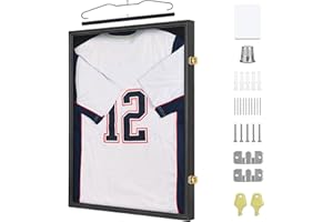Temgee 2XL Jersey Display Frame - Jersey Frame Display Case - Jersey Shadow Box for Baseball Basketball Football Soccer Hockey Sports Shirts, Uniform, UV Protection Acrylic Glass, 2 Hangers (Black)